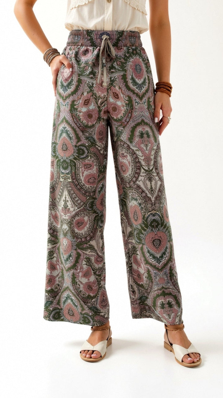 Pantalon large imprimé | Confort bohème pour journées ensoleillées