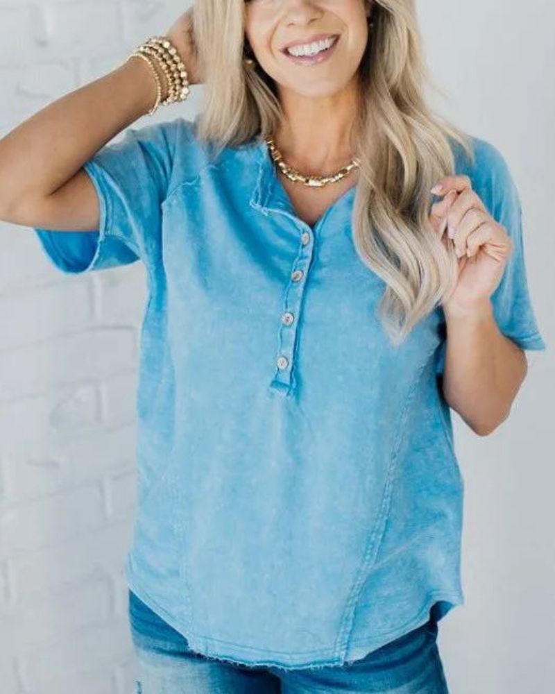 T-shirt à boutons effet délavé | Pour un style casual et tendance