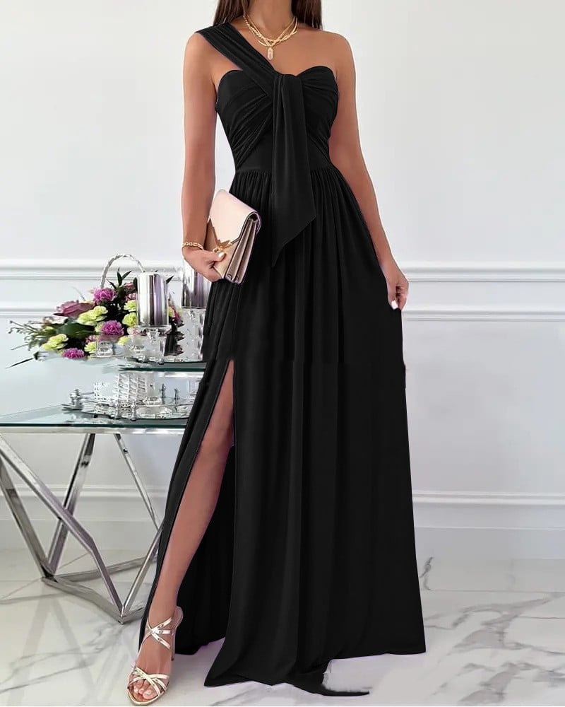 Robe longue plissée à nœud | Élégance chic soirée