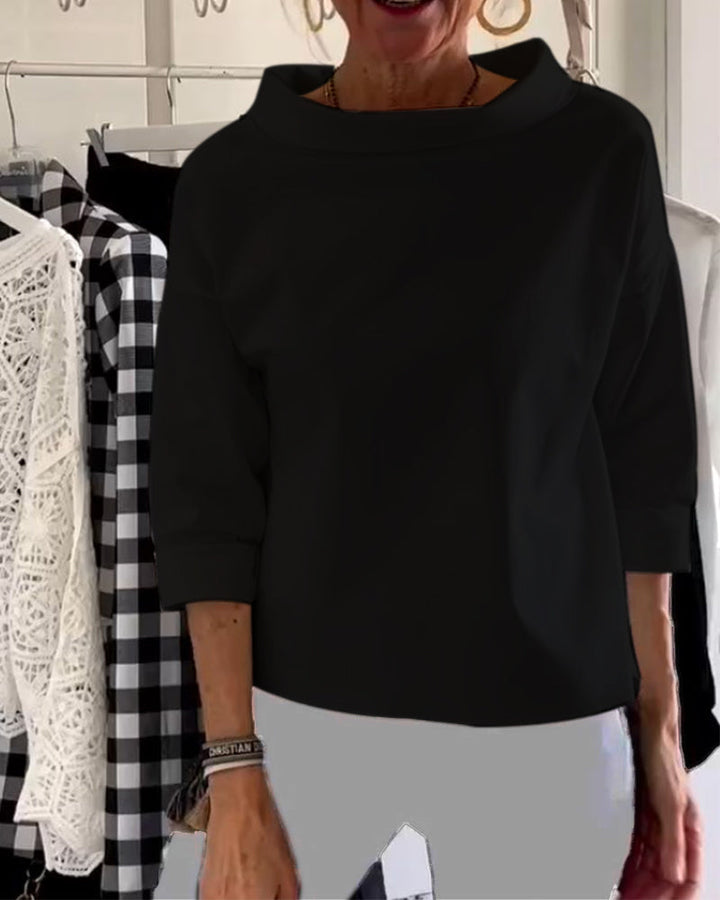 Blouse élégante | Col large et manches 3/4 pour l’été
