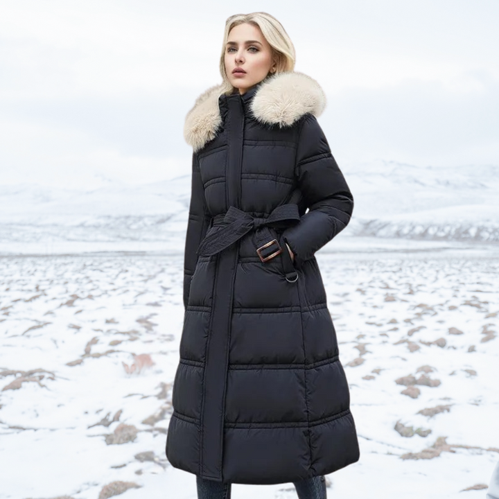 Manteau long femme | Élégance hivernale avec capuche fourrée