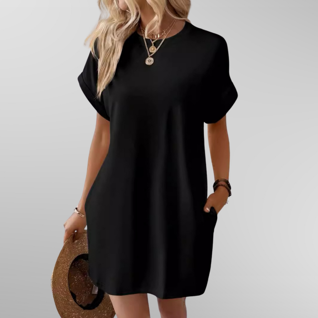 Robe T-Shirt Décontractée à Manches Repliées | Confort Quotidien Sans Effort