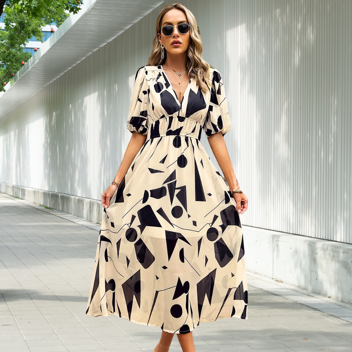 Robe midi fluide imprimée | Élégance géométrique