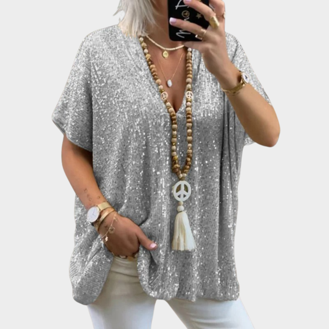 Haut à sequins col V | Brillance décontractée