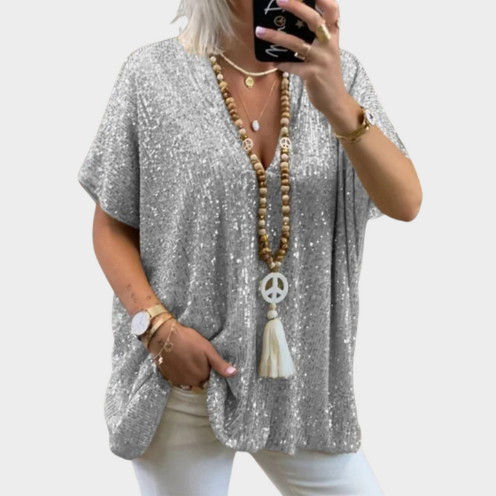 Haut à sequins col V | Brillance décontractée