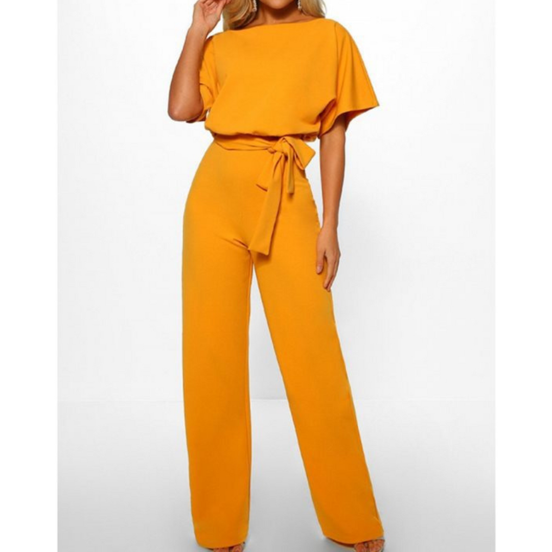 Combinaison Élégante Ceinturée à Jambes Larges et Manches Courtes | Sophistication Sans Effort pour Toutes les Occasions