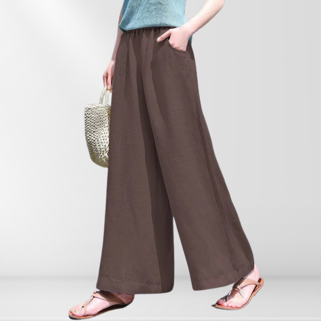 Pantalon Large Décontracté en Lin | Pantalon Estival Aéré avec Taille Élastique