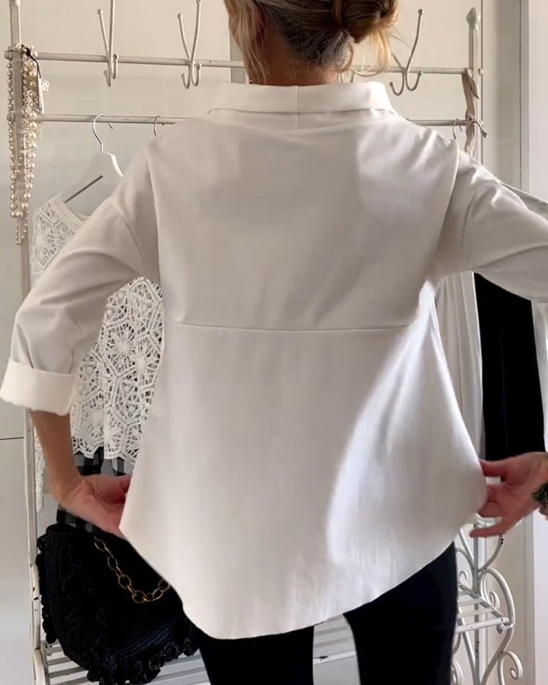 Blouse élégante | Col large et manches 3/4 pour l’été