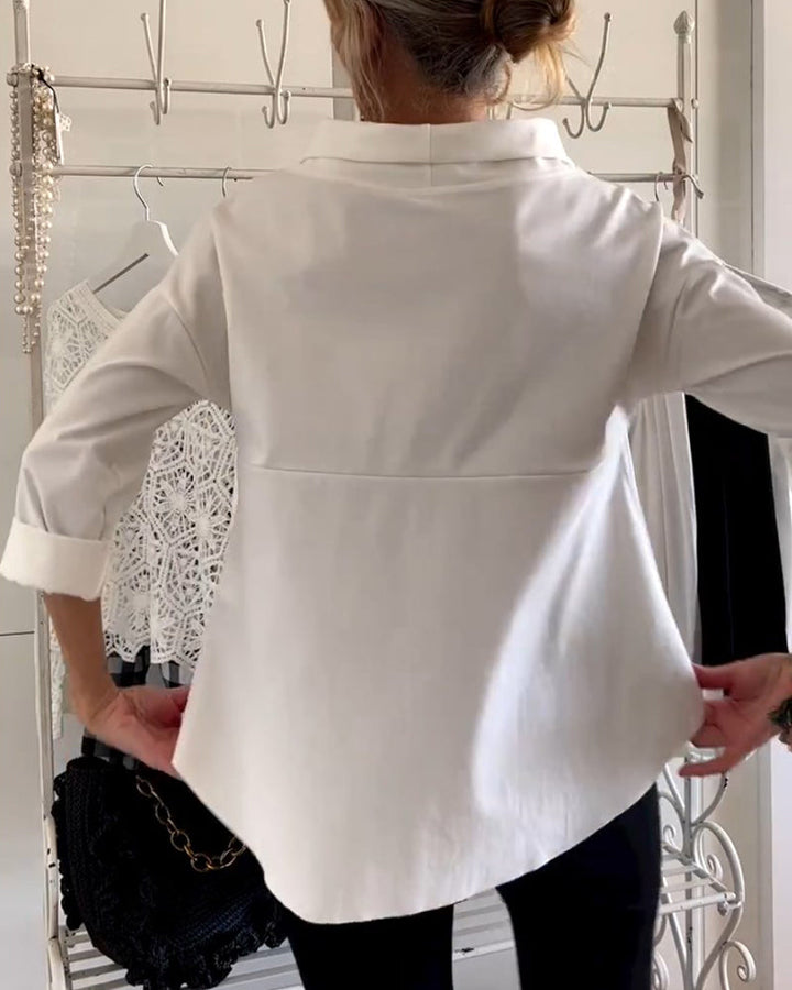 Blouse élégante | Col large et manches 3/4 pour l’été
