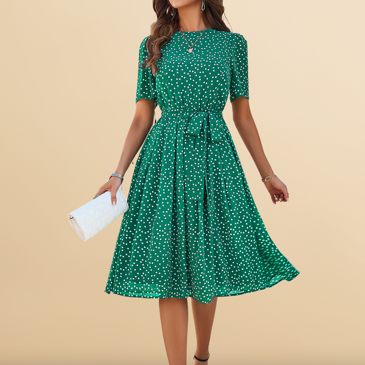Robe Midi Évasée à Pois Rétro | Style Vintage Élégant pour un Look Quotidien Chic