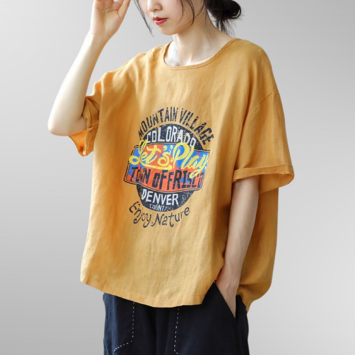 T-shirt Décontracté Ample avec Imprimé Rétro | Coupe Confortable pour le Quotidien