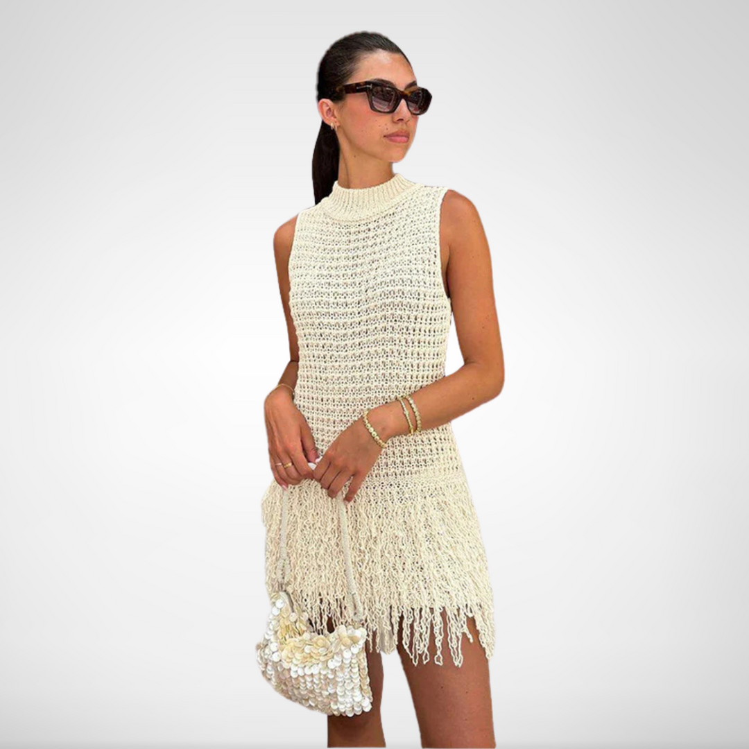 Robe crochet courte à franges | Idéale pour l'été et les festivals