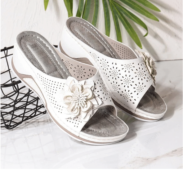 Sandales mules orthopédiques | Confort avec détail fleuri élégant