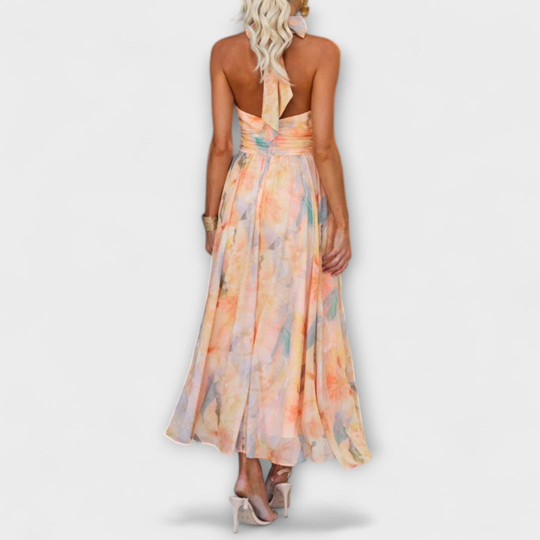 Robe maxi à col halter | Élégance fluide avec imprimé aquarelle