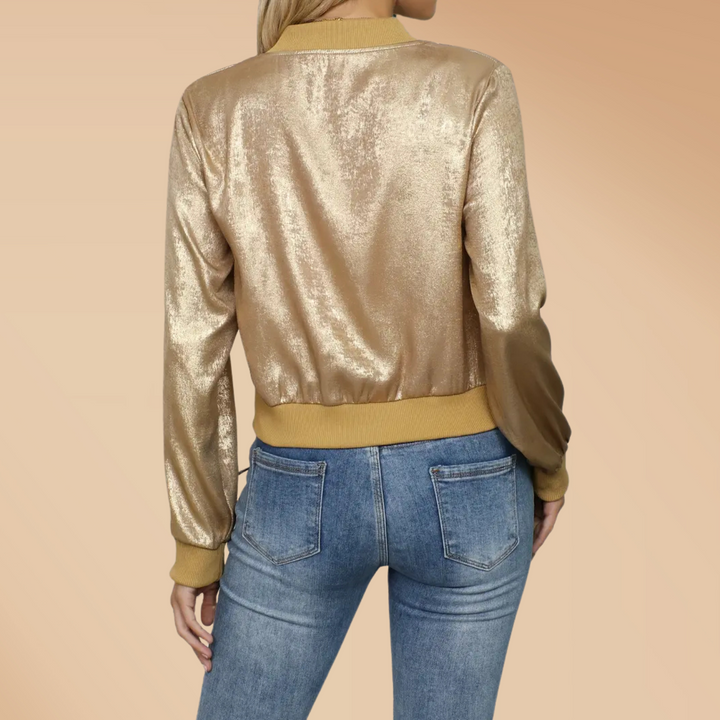Veste zippée femme | Élégance effet métallisé