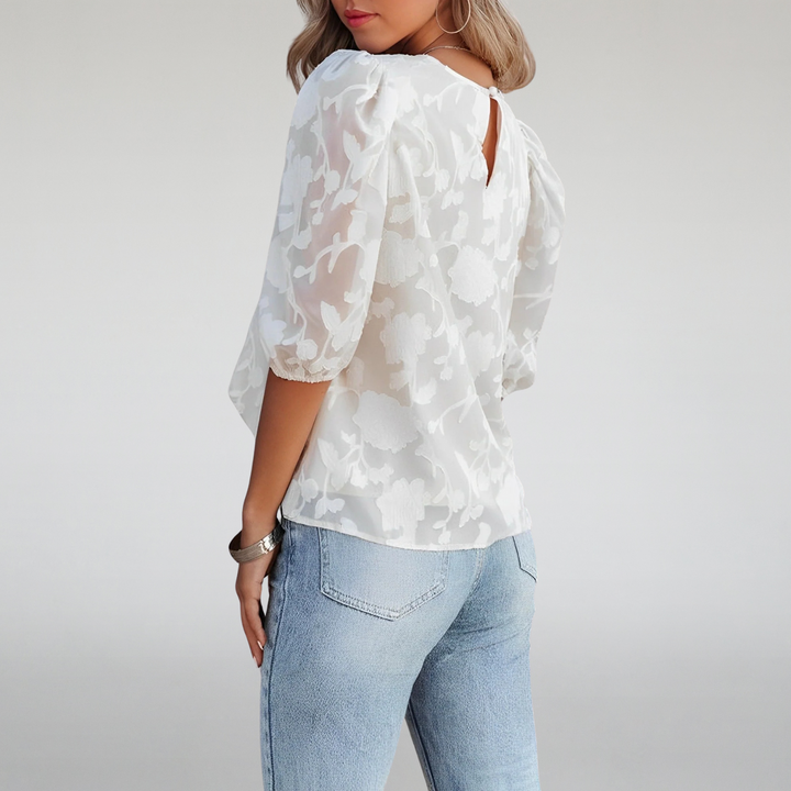 Blouse fleurie élégante | Détails transparents et raffinés