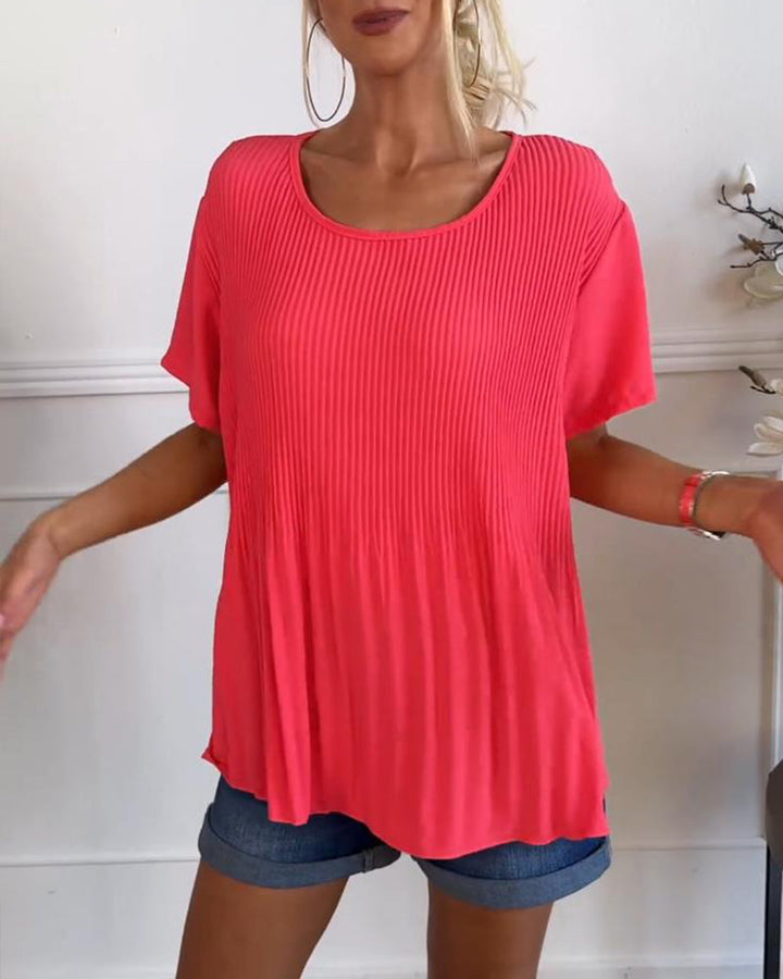 Blouse plissée à col rond | Élégance aérienne