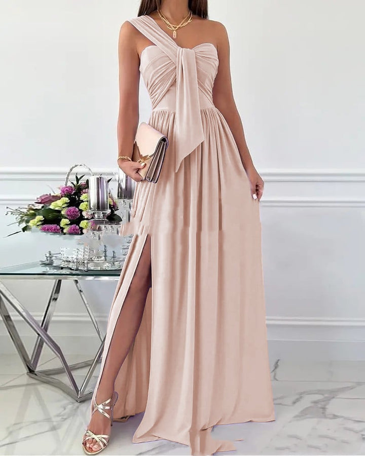 Robe longue plissée à nœud | Élégance chic soirée
