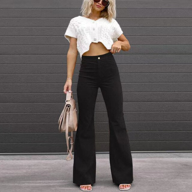 Pantalon évasé taille haute | Élégance rétro décontractée