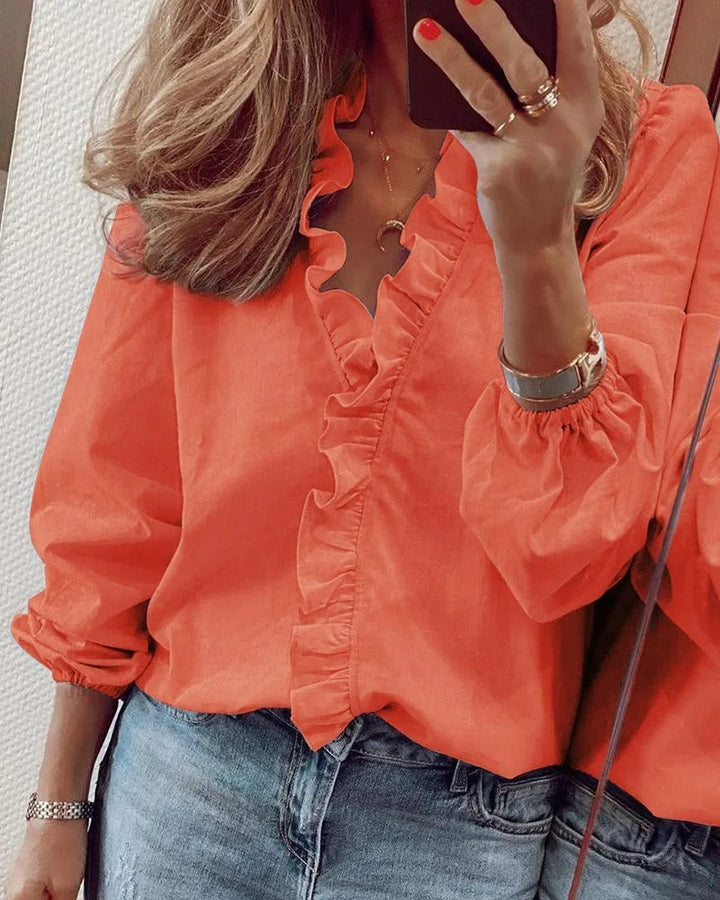 Blouse à volants unie | Élégance féminine au quotidien