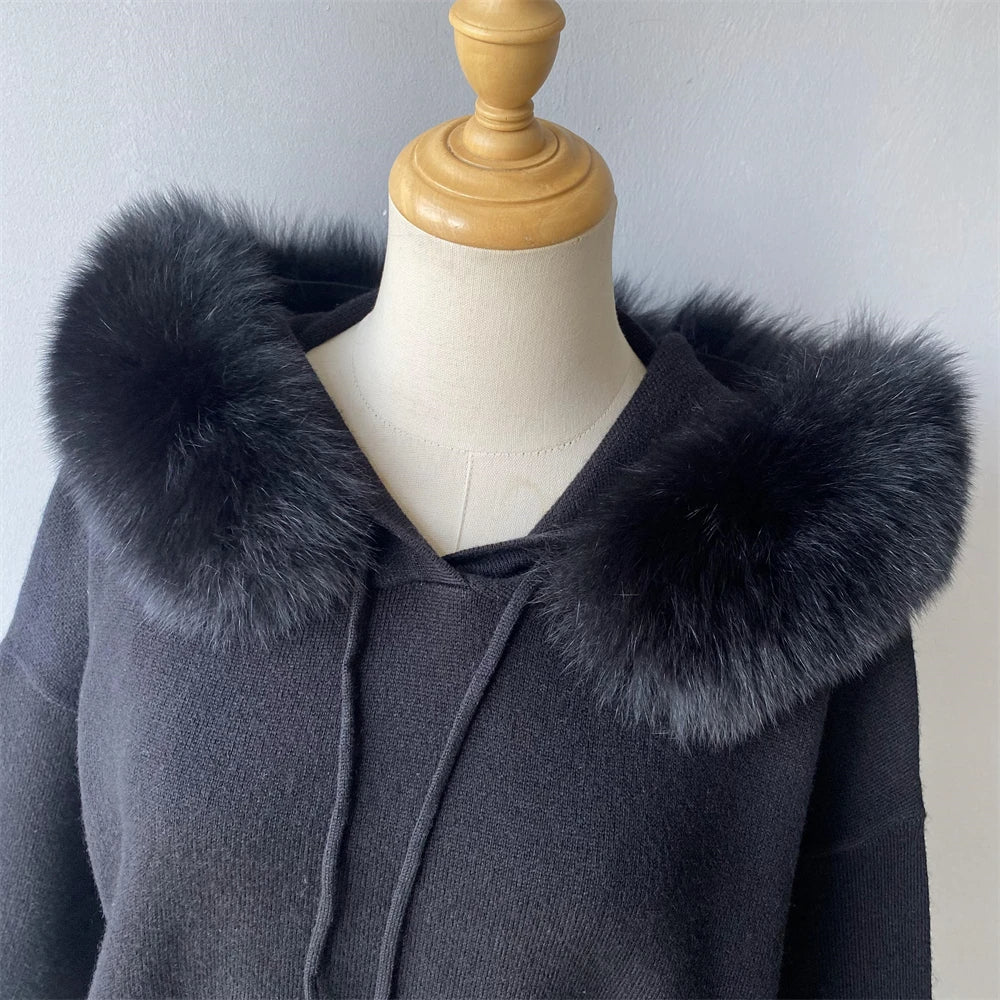 Isabelle - Ensemble Tricoté Élégant avec Col en Fourrure de Renard