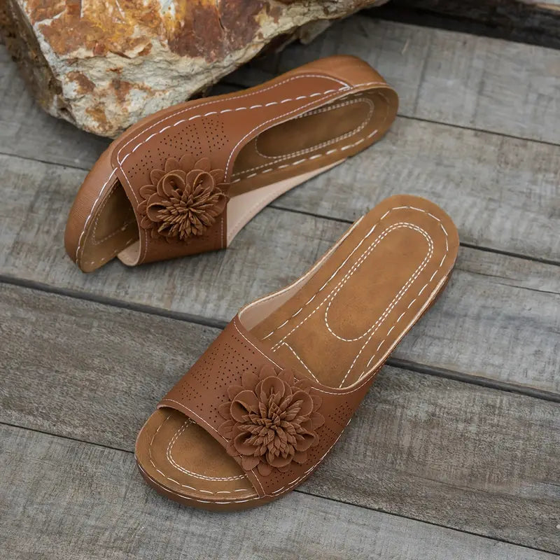Sandales mules orthopédiques | Confort quotidien et détail fleuri