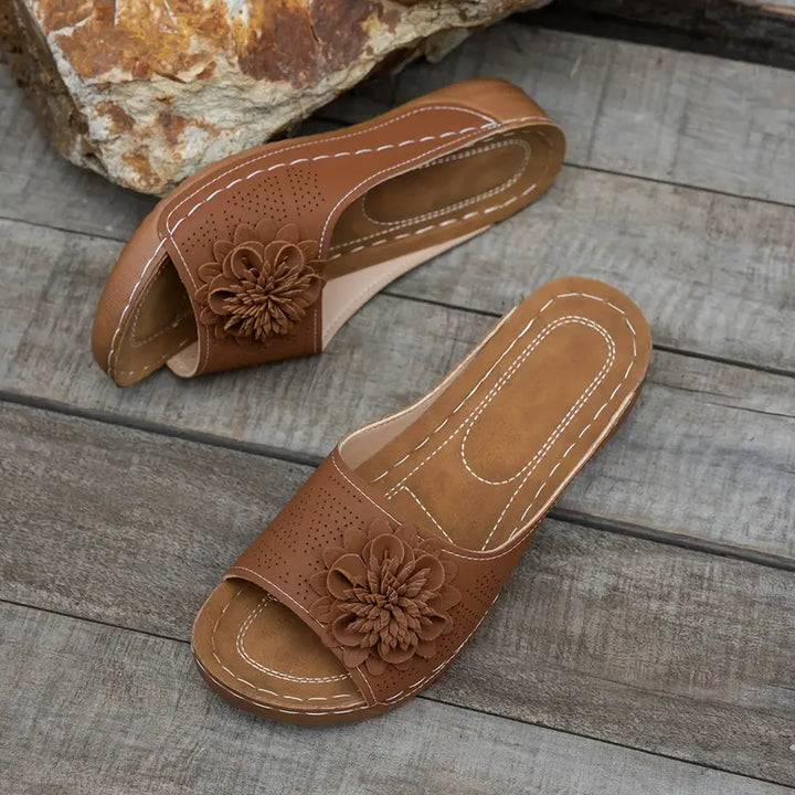Sandales mules orthopédiques | Confort quotidien et détail fleuri