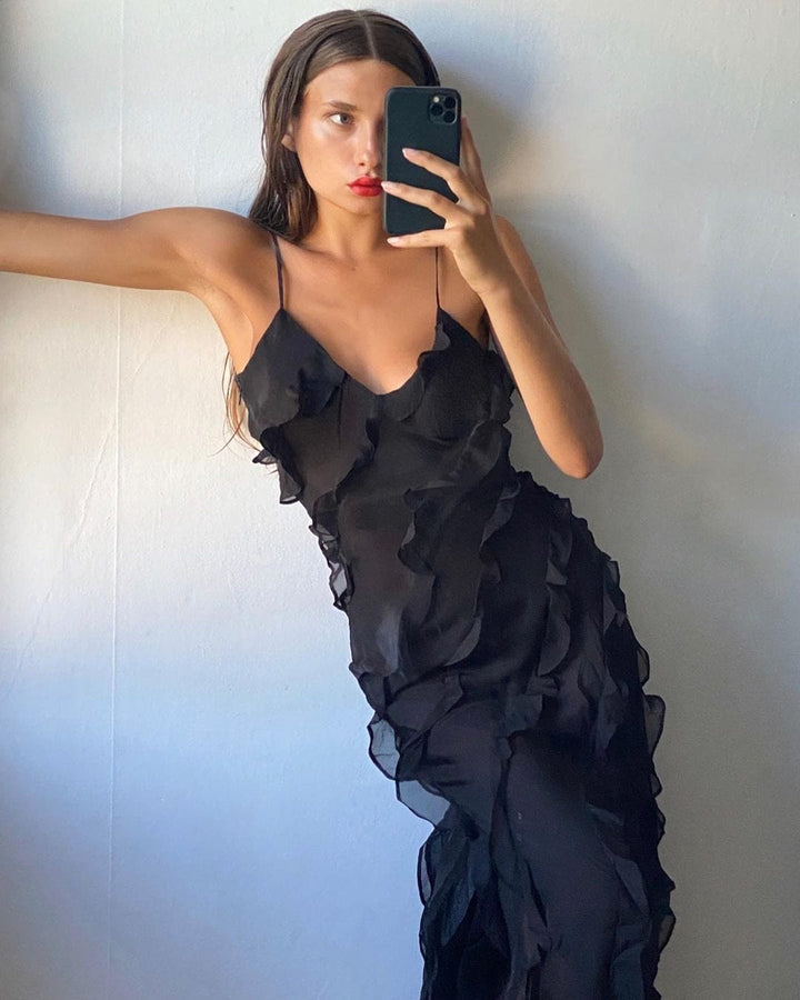 Robe longue fluide à volants | Élégante pour les soirées estivales