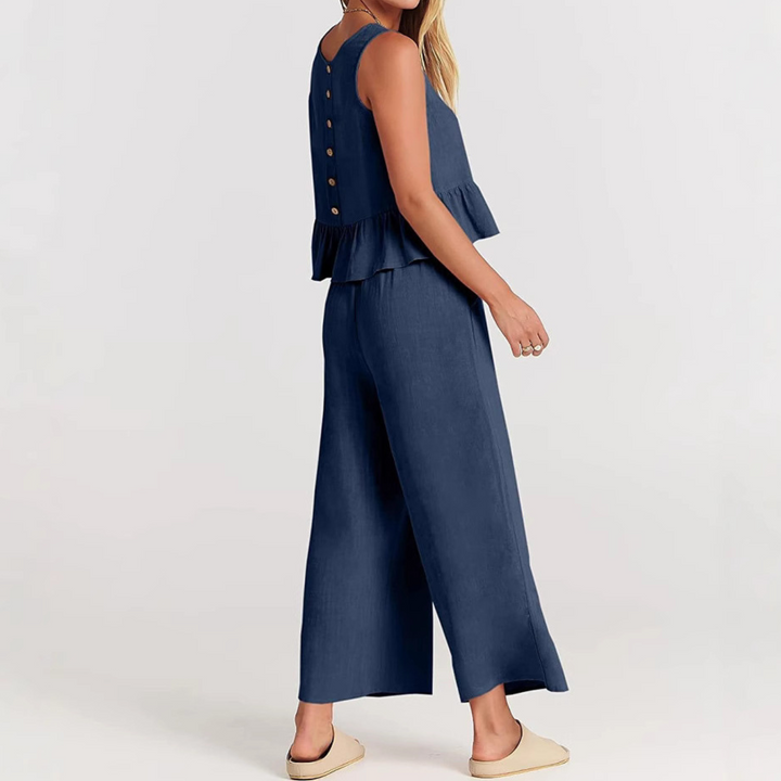 Ensemble Décontracté Haut Sans Manches à Volants & Pantalon Large | Tenue Deux Pièces Été