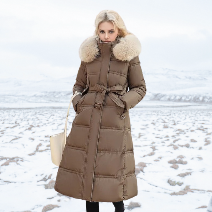 Manteau long femme | Élégance hivernale avec capuche fourrée