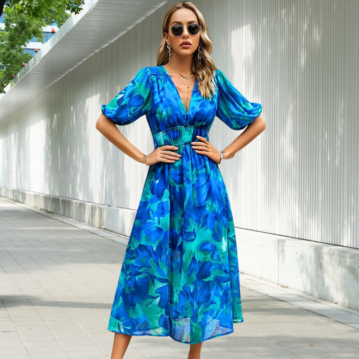 Robe midi fluide imprimée | Élégance géométrique