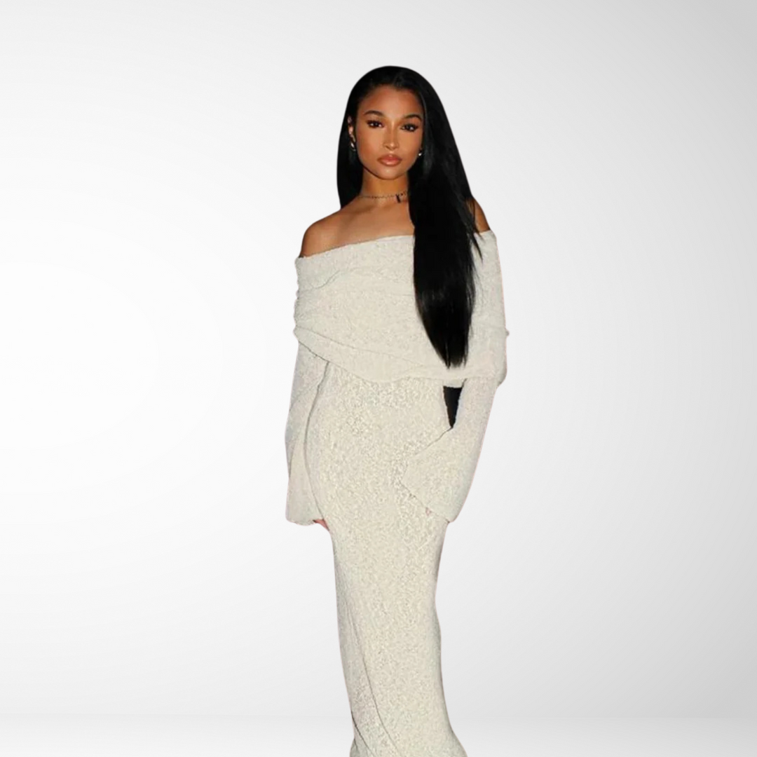 Robe midi épaules dénudées | Élégance texturée pour vos soirées
