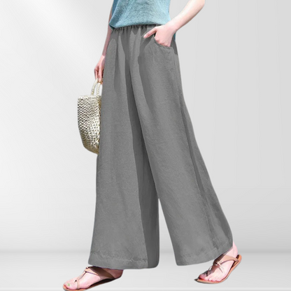 Pantalon Large Décontracté en Lin | Pantalon Estival Aéré avec Taille Élastique