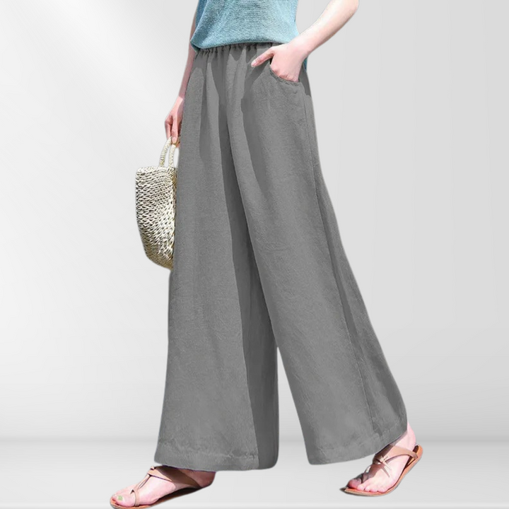 Pantalon Large Décontracté en Lin | Pantalon Estival Aéré avec Taille Élastique