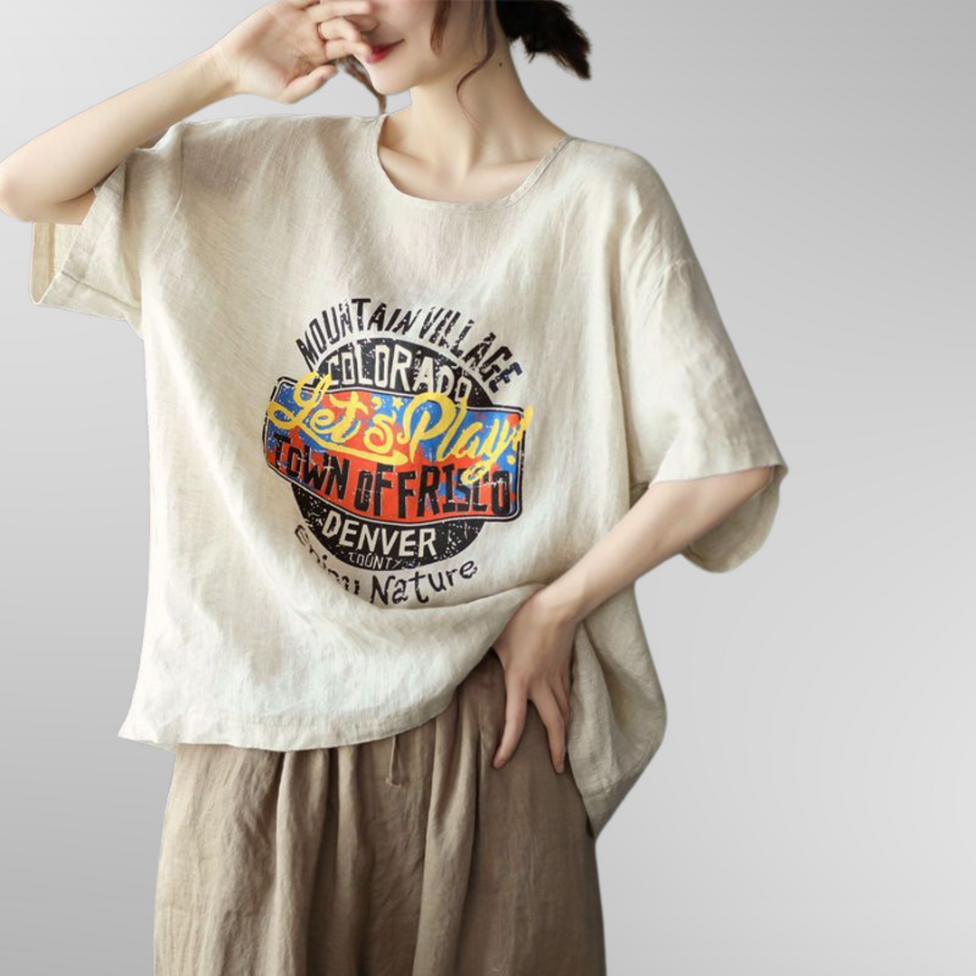T-shirt Décontracté Ample avec Imprimé Rétro | Coupe Confortable pour le Quotidien