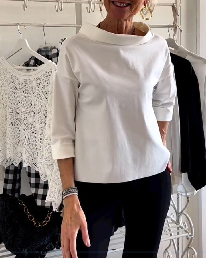 Blouse élégante | Col large et manches 3/4 pour l’été