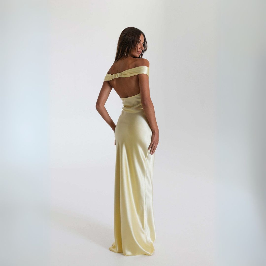 Robe Longue Épaules Dénudées Satinée | Élégance Luxe