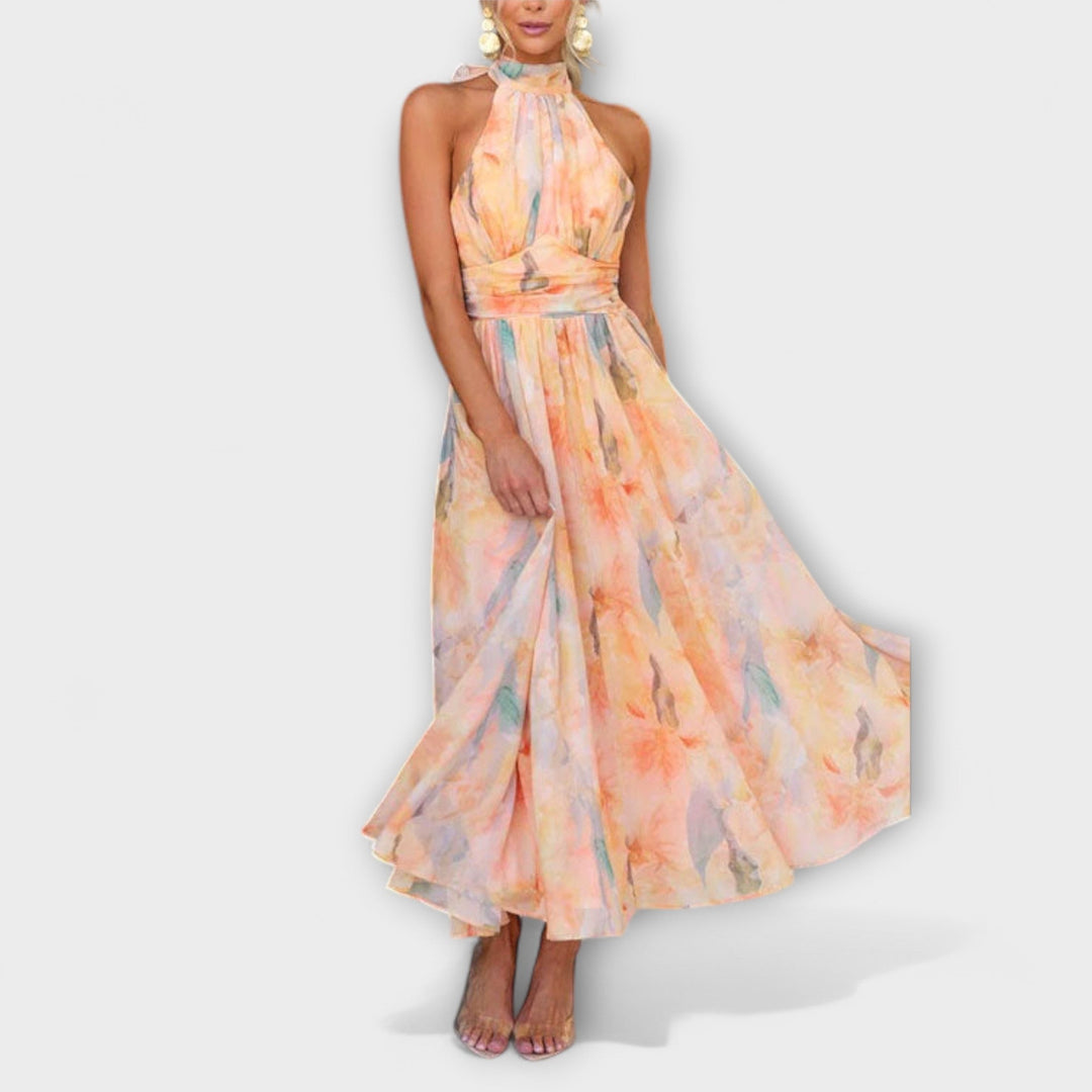 Robe maxi à col halter | Élégance fluide avec imprimé aquarelle