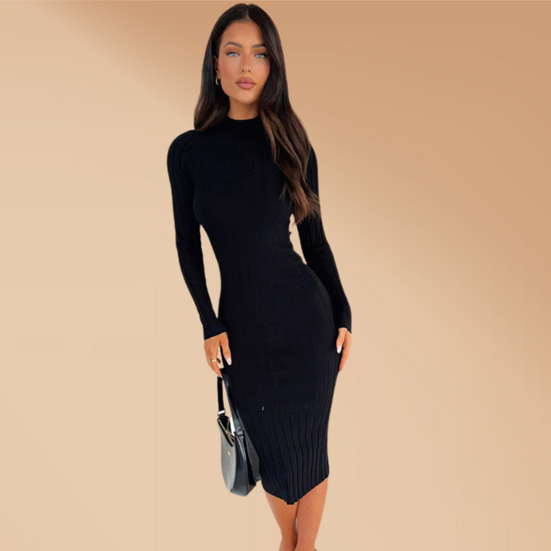 Robe côtelée à col montant | Élégance chic pour l'hiver
