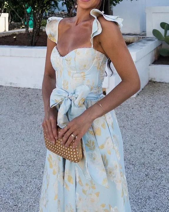 Robe fleurie avec nœud à la taille | Élégance estivale intemporelle