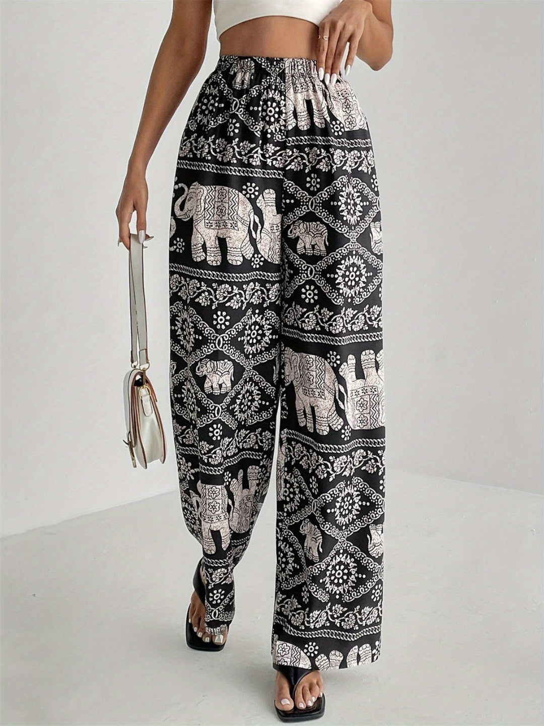 Pantalon large imprimé | Taille élastique confortable