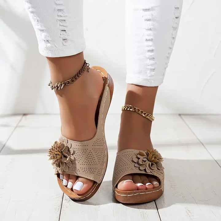 Sandales mules orthopédiques | Confort quotidien et détail fleuri