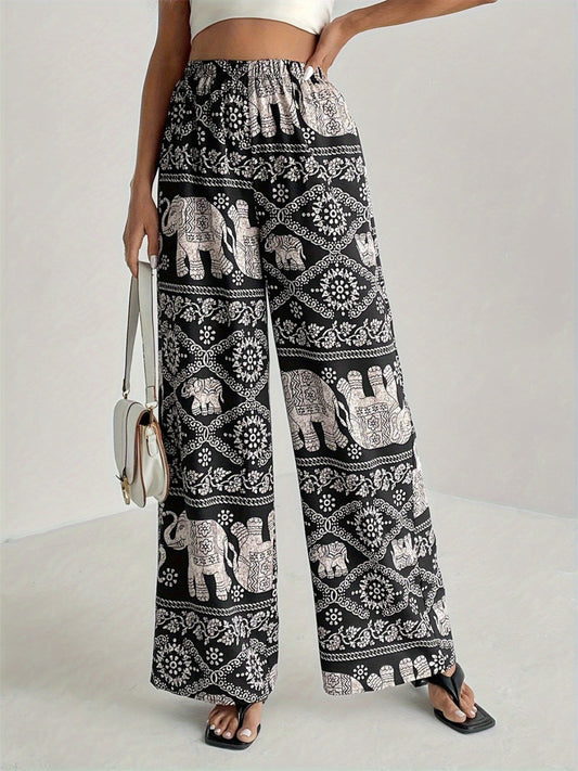 Pantalon large imprimé | Taille élastique confortable