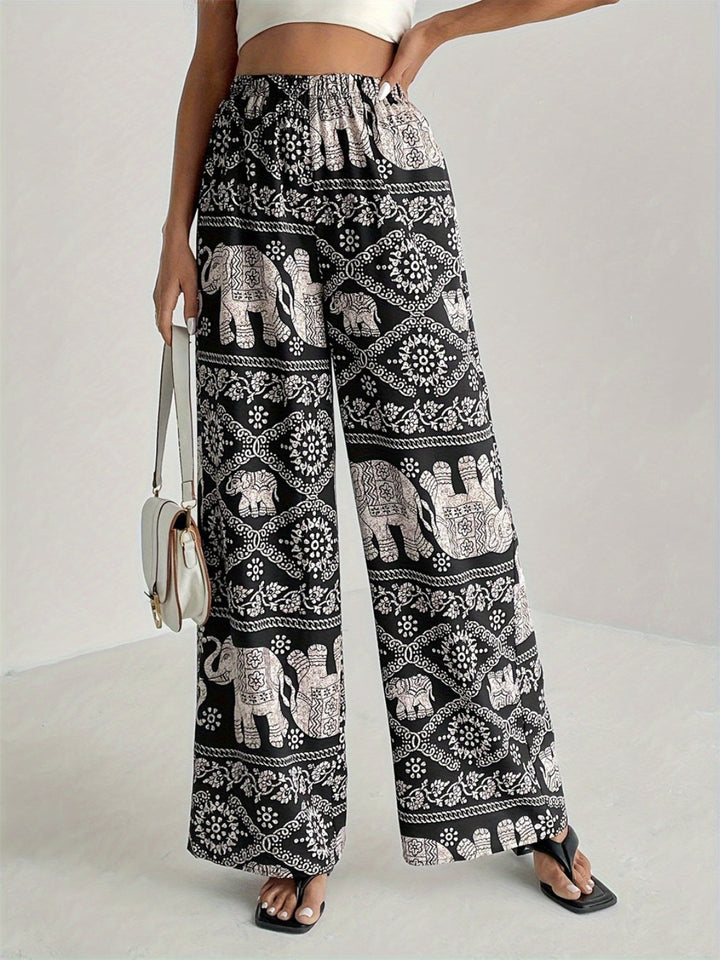 Pantalon large imprimé | Taille élastique confortable