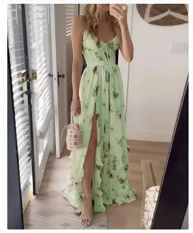 Robe longue fendue à fleurs | Élégance pour occasions spéciales