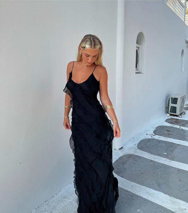 Robe longue fluide à volants | Élégante pour les soirées estivales