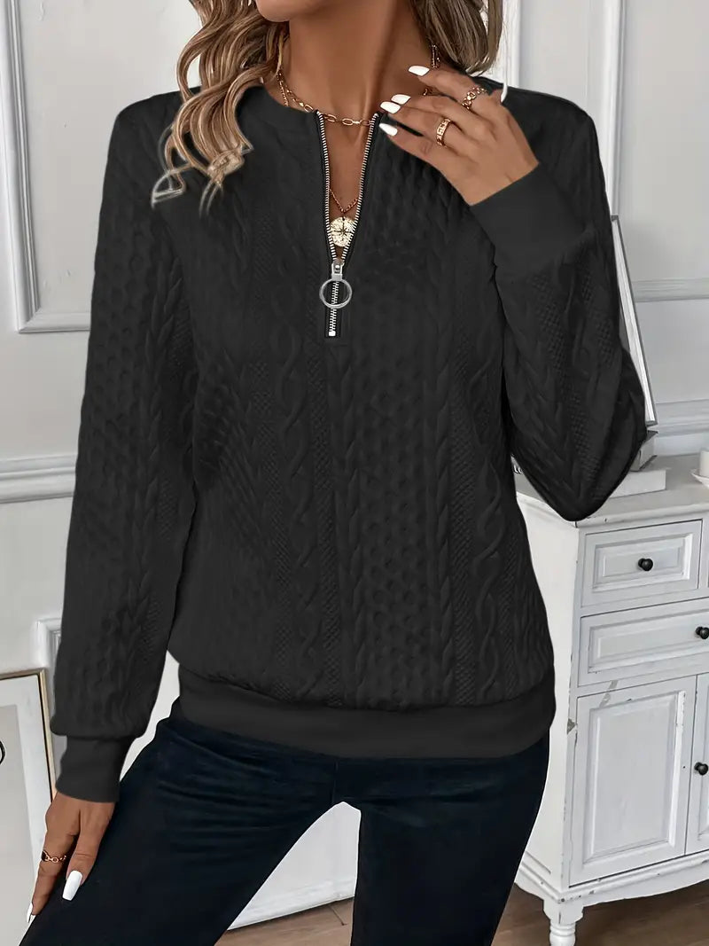 Pull zippé texturé femme | Confort structuré pour les journées fraîches