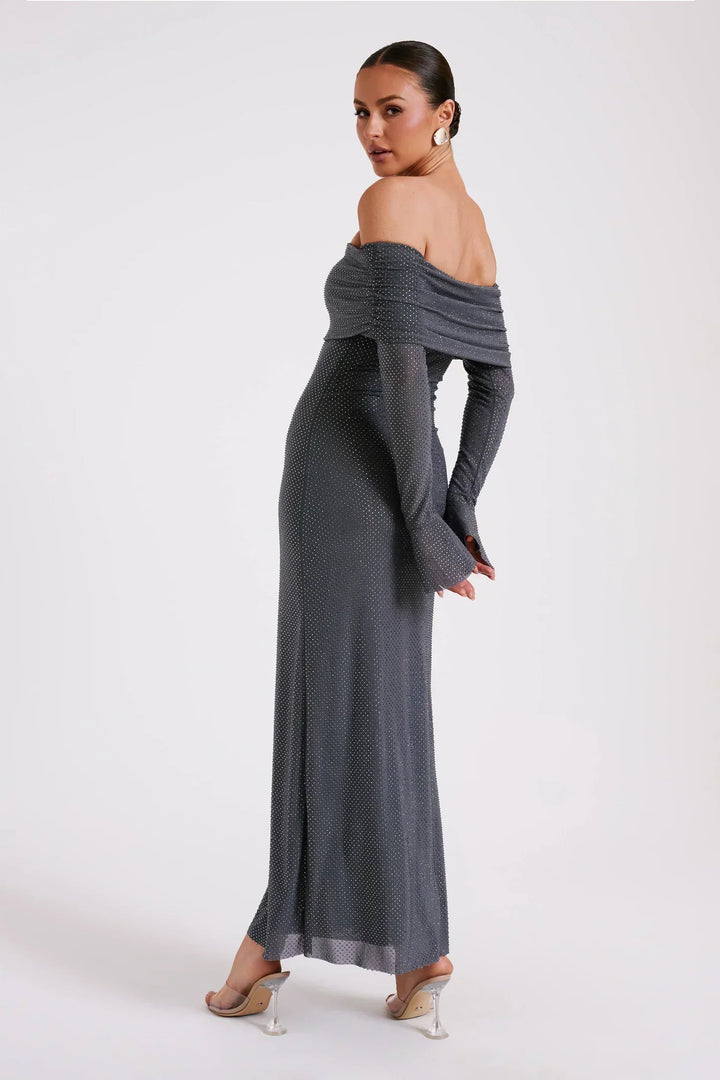 Robe longue à sequins épaules dénudées | Élégance de soirée