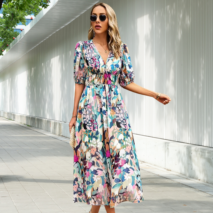 Robe midi fluide imprimée | Élégance géométrique