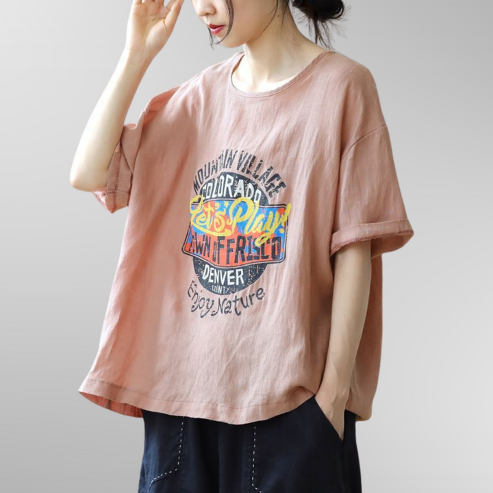 T-shirt Décontracté Ample avec Imprimé Rétro | Coupe Confortable pour le Quotidien